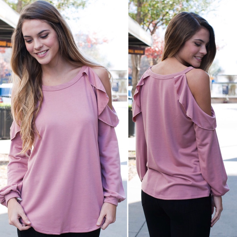 ❤️❗️Last 2! S-M Ruffle cold shoulder top - Mauve - Picture 4 of 7